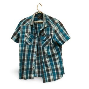 Marc Ecko Cut & Sew Plaid Short Sleeve Button-Up Shirt - Size Medium